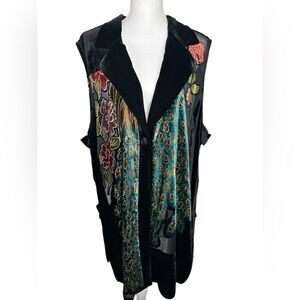 John Mark Peacock Print Open Front Multi Color Kimono Statement Jacket Size XL